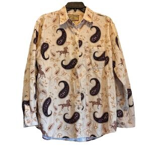 Bit & Bridle‎ Womens M Amazing Paisley Horses Western Cowgirl Corduroy Shirt Top